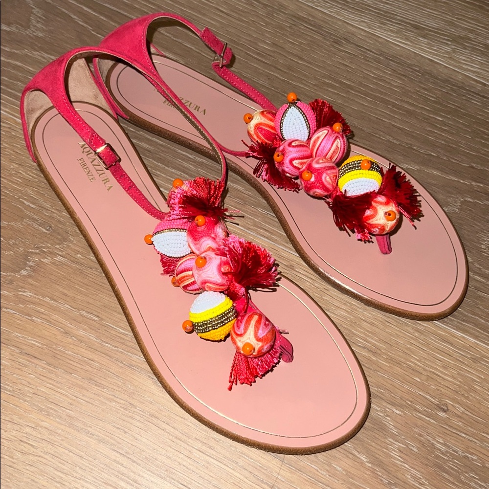 Aquazzura Red and Pink Embellished Sandals